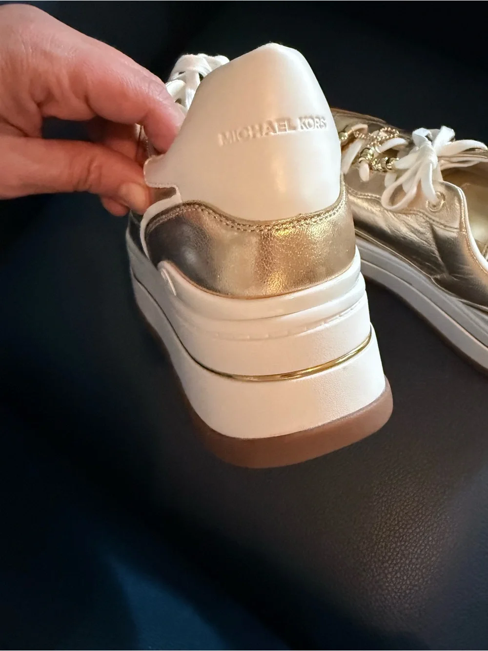 Michael Kors Metallic Gold Platform Leather Sneakers